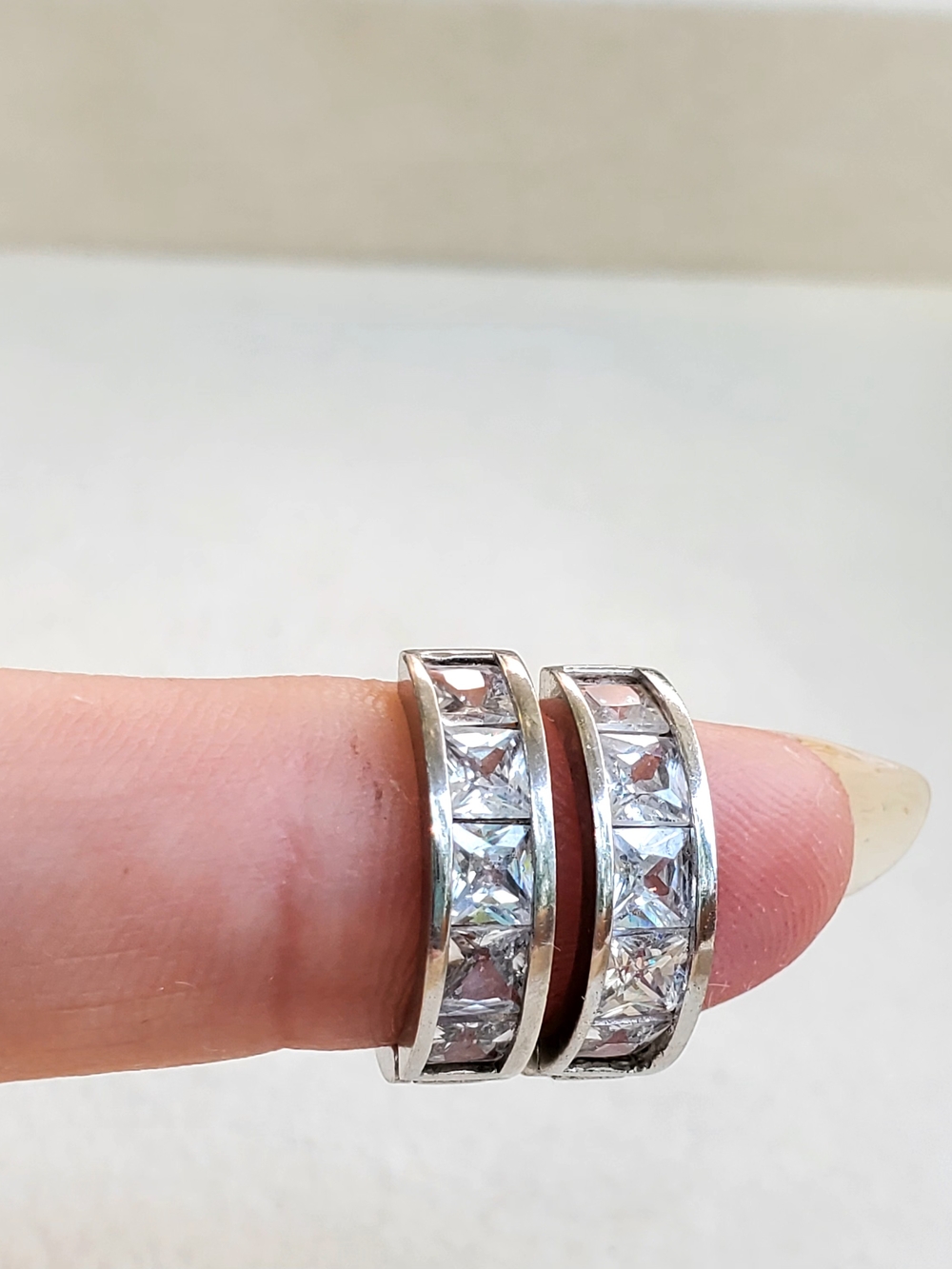 STP Sterling Silver Princess Cut CZ Huggie Hoop Earrings | 925